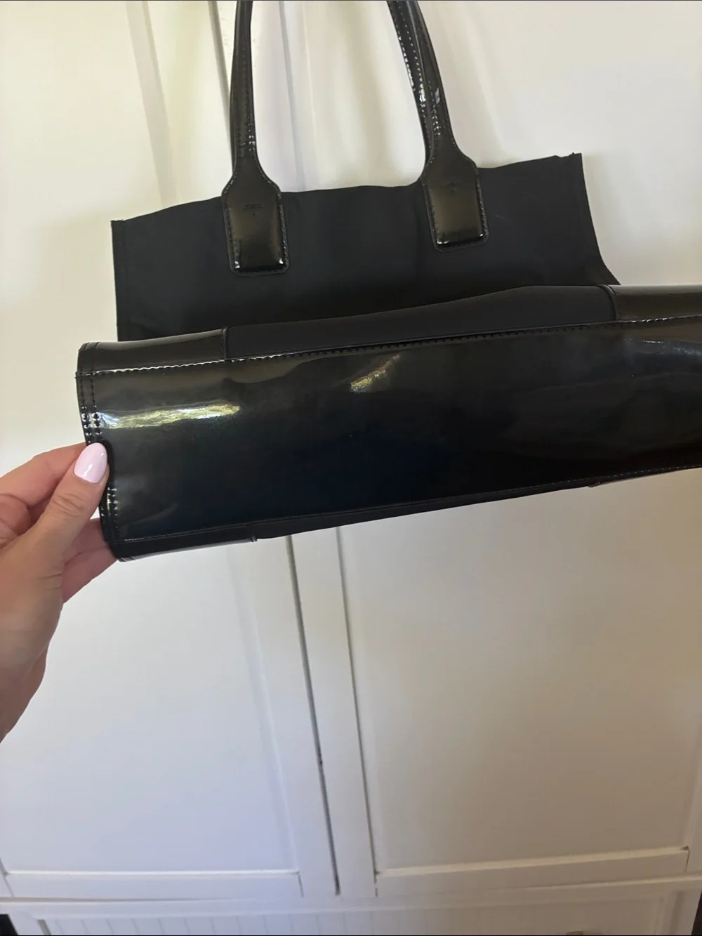 Tory Burch Black Nylon Tote with Patent Trim and Logo